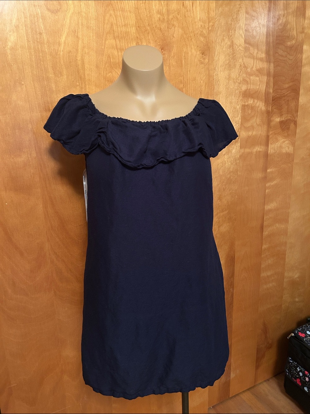 Tommy Bahama Navy Off-Shoulder Ruffle Mini Dress